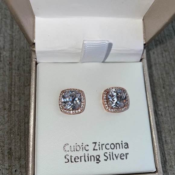 Rose Gold and Sterling Silver Stud Earrings - Picture 2 of 7